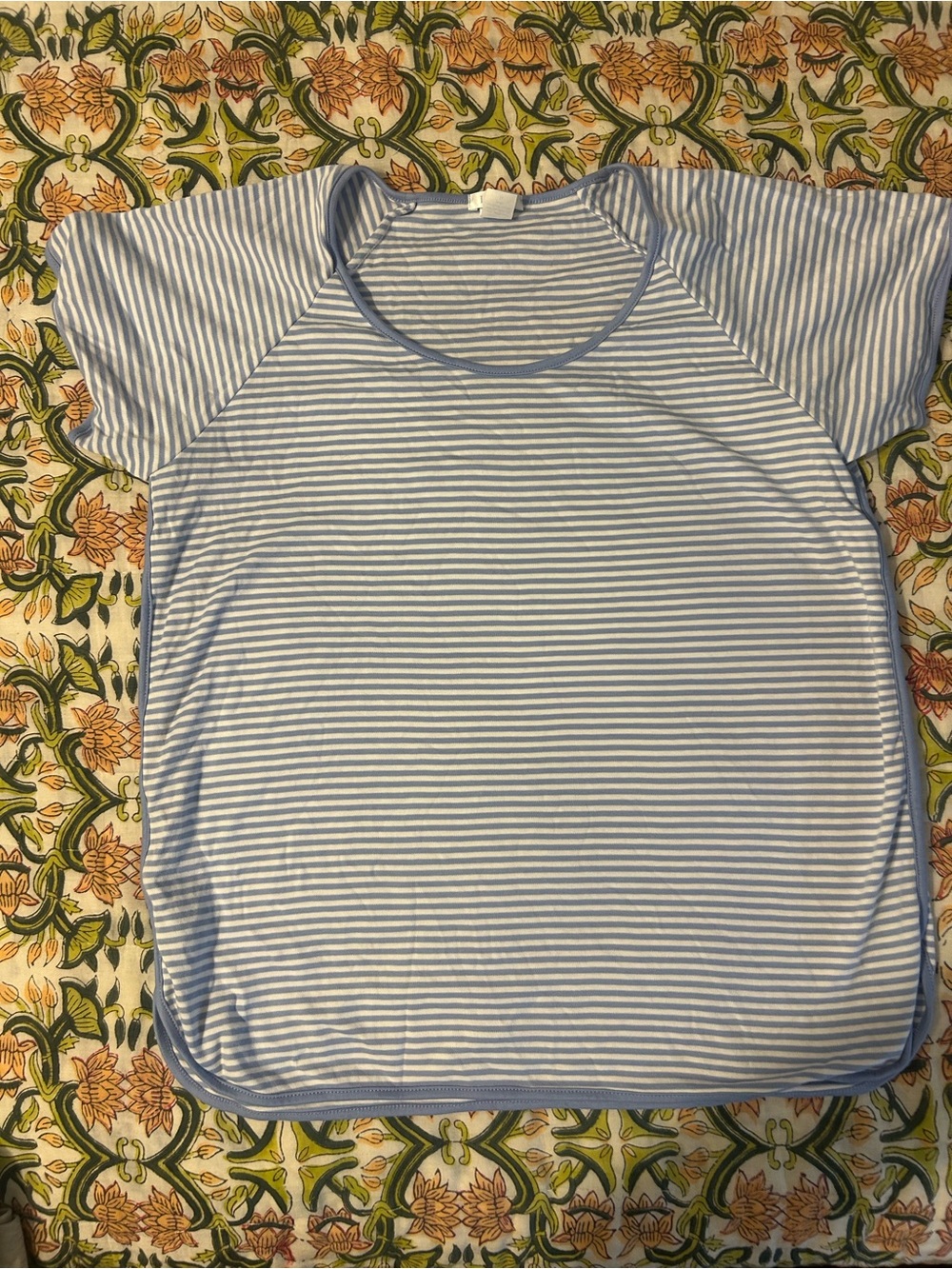 Casual Women's Light Blue & White Striped Short Sleeve Tee